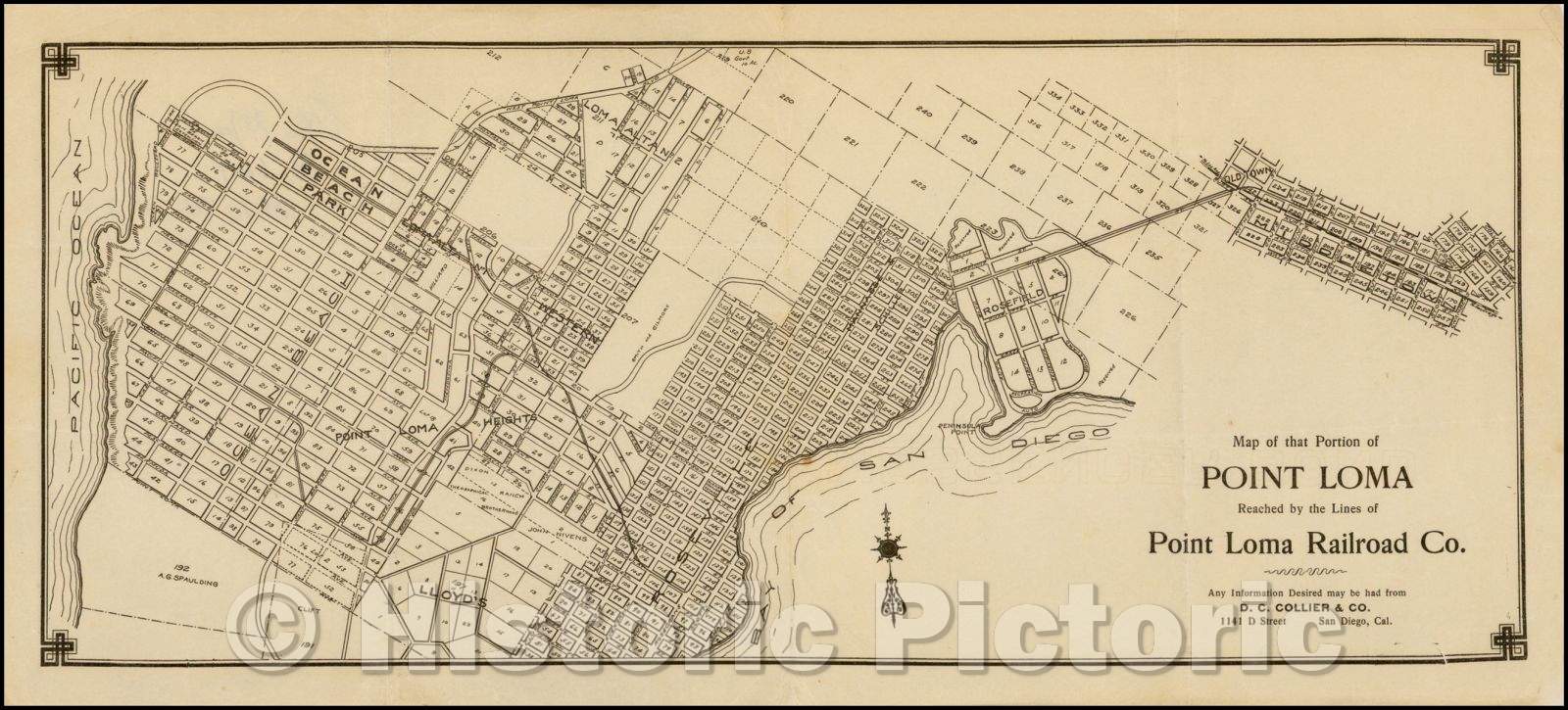 Historic Map - Map of that Portion of Point Loma Reached, 1913, Point Loma Railroad Co. - Vintage Wall Art