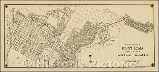 Historic Map - Map of that Portion of Point Loma Reached, 1913, Point Loma Railroad Co. - Vintage Wall Art