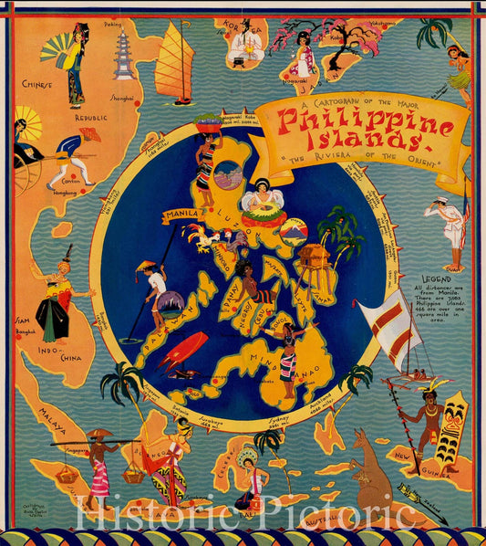 Historic Map - A Cartograph of the Major Philippine Islands, 1930, Ruth Taylor White - Vintage Wall Art