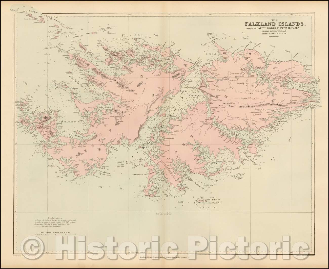 Historic Map - Falkland Islands, Surveyed, 1896, Edward Stanford - Vintage Wall Art