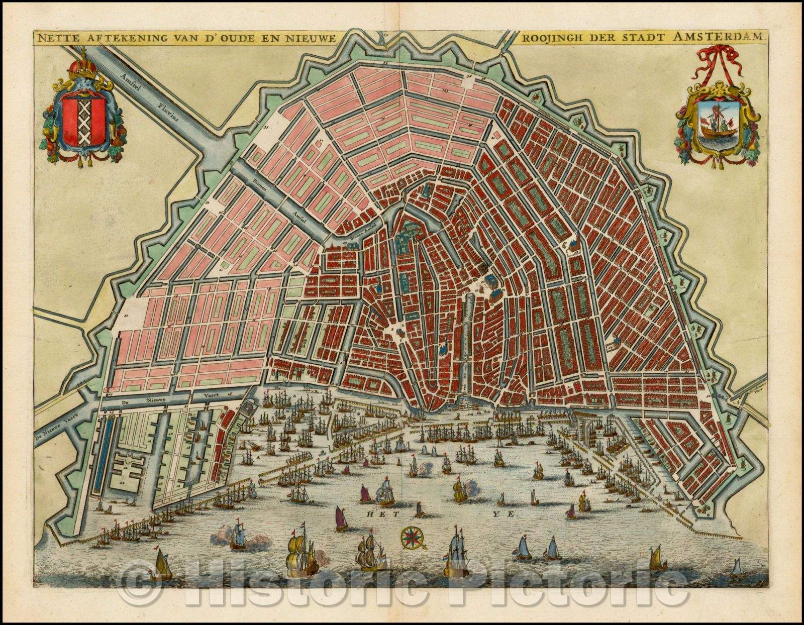 Historic Map - Nette Aftekening van d'Oude en Nieuwe Roojingh der Stadt Amsterdam/Plan of Amsterdam, published by Olfert Dapper, 1663, Olfert Dapper - Vintage Wall Art
