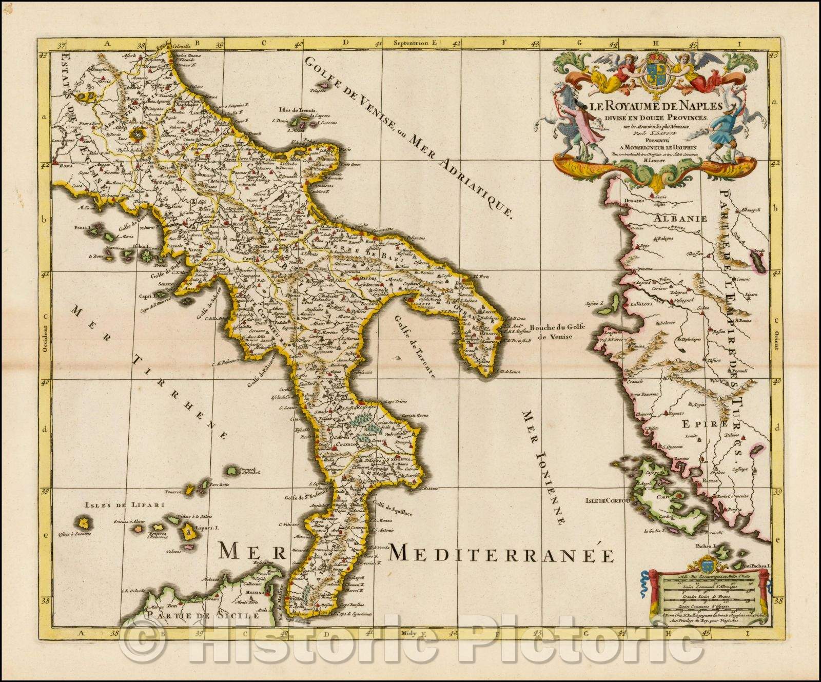 Historic Map - Le Royaume De Naples Divise En Douze Provinces, 1692, Alexis-Hubert Jaillot - Vintage Wall Art