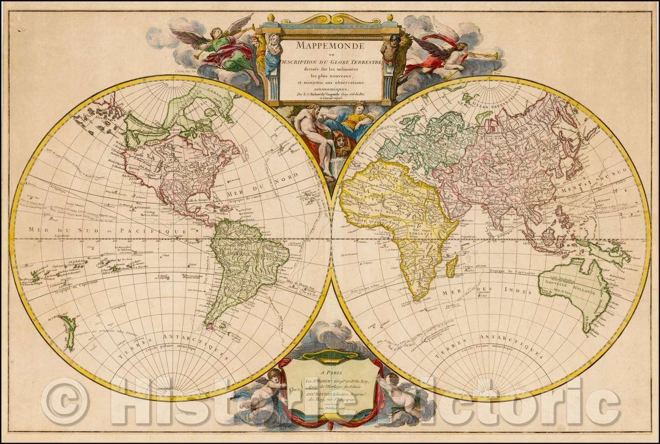 Historic Map - Mappemonde ou Description Du Globe Terrestre dressee sur les memoires les plus nouveaux, et assujettie aux observations astronomiques, 1776 - Vintage Wall Art