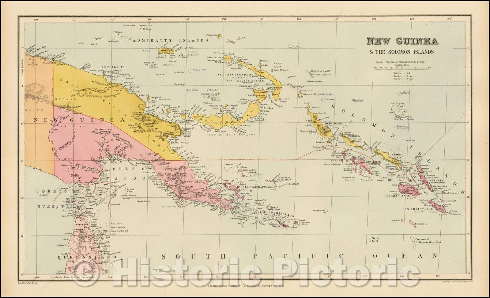 Historic Map - New Guinea & The Solomon Islands, 1896, Edward Stanford - Vintage Wall Art