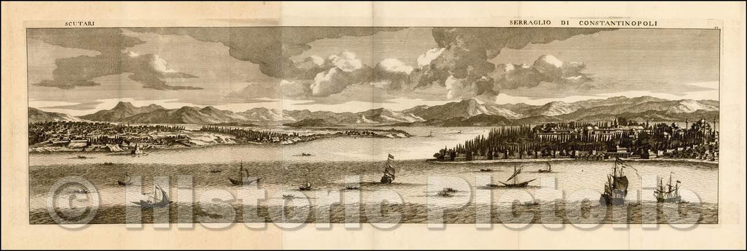 Historic Map - Scutari/Serraglio Di Constantinopoli/View of Istabul and Uskudar from De Bruyn's Reizen van Cornelis de Bruyn, 1698, Cornelis De Bruyn - Vintage Wall Art