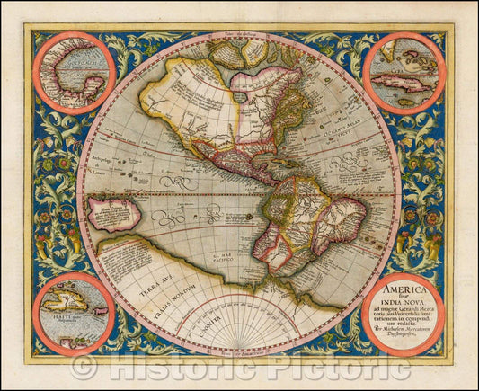 Historic Map - America sive India Nova ad magnae Gerardi Mercatoris avi universalis imitationem incompendium redacta, 1595, Michael Mercator v4
