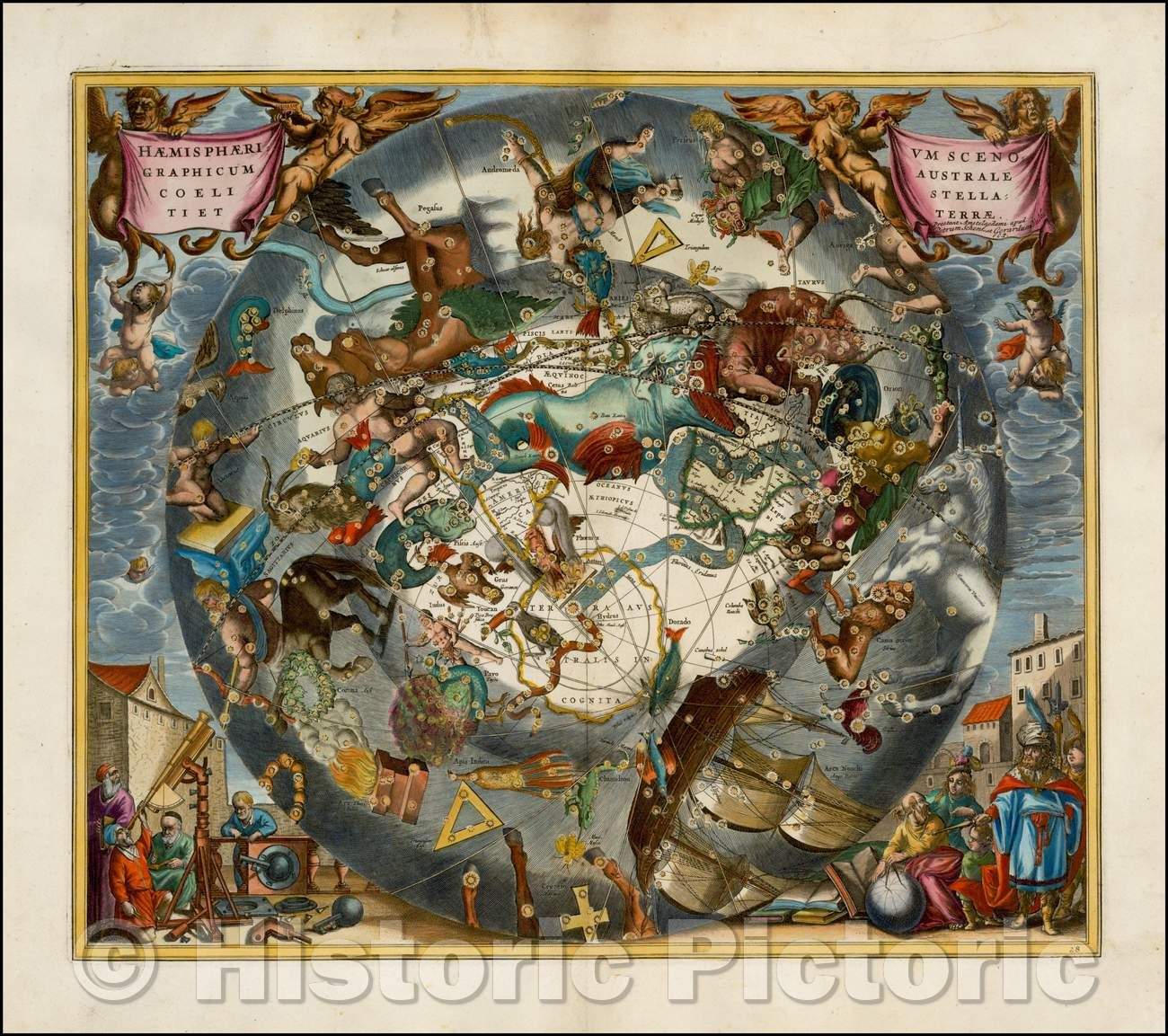 Historic Map - Haemisphaerium Scenographicum Australe Coeli Stellati Et Terrae, 1661, Andreas Cellarius v2
