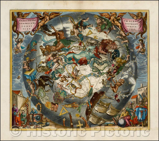 Historic Map - Haemisphaerium Scenographicum Australe Coeli Stellati Et Terrae, 1661, Andreas Cellarius v2