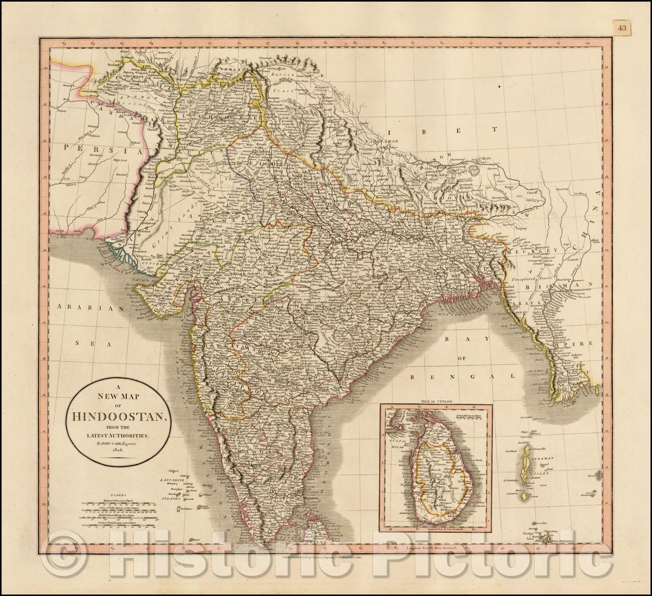 Historic Map - Hindoostan, From the Latest Authorities, 1806, John Cary v2