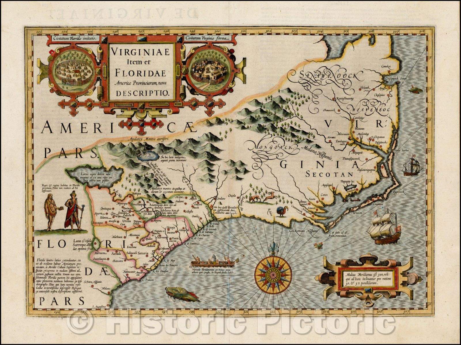 Historic Map - Virginiae Item et Floridae Americae Provinciarum, 1606, Jodocus Hondius v2