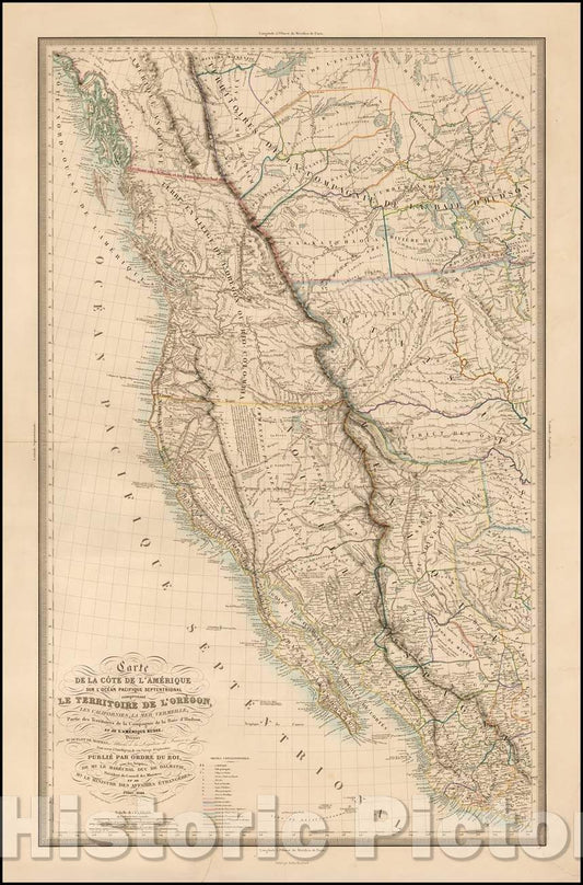 Historic Map - Carte de la Cote De L'Amerique Sur L'Ocean Pacifique Septentrional compretant Le Territoire de L'Oregon, Les Californies, 1844 v2