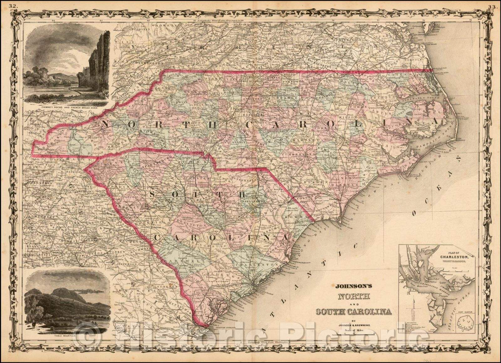Historic Map - Johnson's North and South Carolina, 1861, Alvin Jewett Johnson - Vintage Wall Art