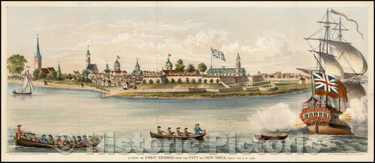 Historic Map - A View of Fort George with the City of New-York from the S.W. 1740, 1858, Valentine's Manual - Vintage Wall Art