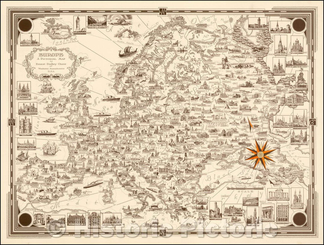 Historic Map - Europe A Pictorial Map, 1938, Ernest Dudley Chase v2