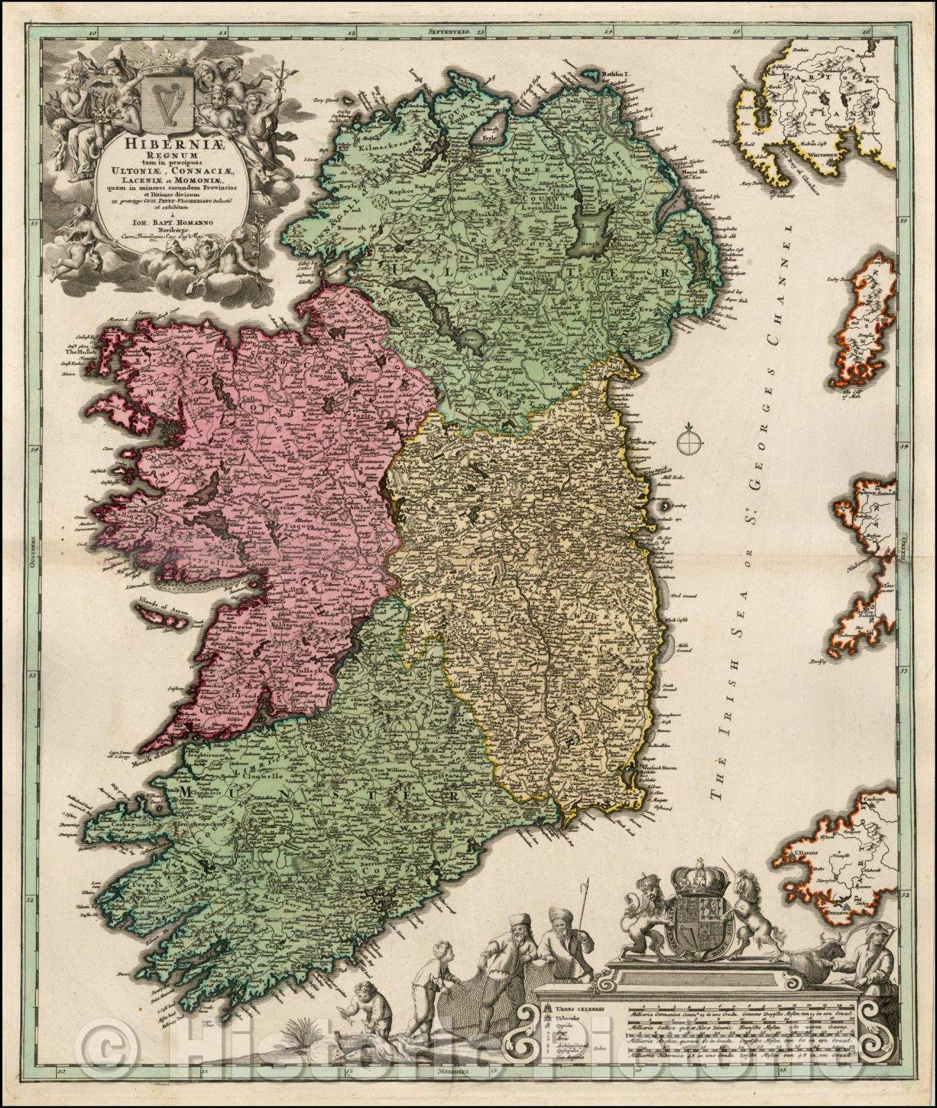 Historic Map - Hiberniae Regnum tam in praecipuas Ultoni? Connaci? Lageni? et Momoni? 1712, Johann Baptist Homann v5