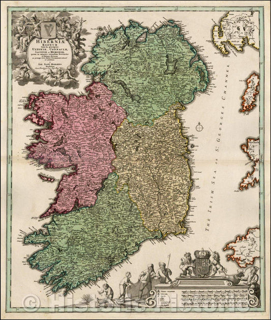 Historic Map - Hiberniae Regnum tam in praecipuas Ultoni? Connaci? Lageni? et Momoni? 1712, Johann Baptist Homann v5