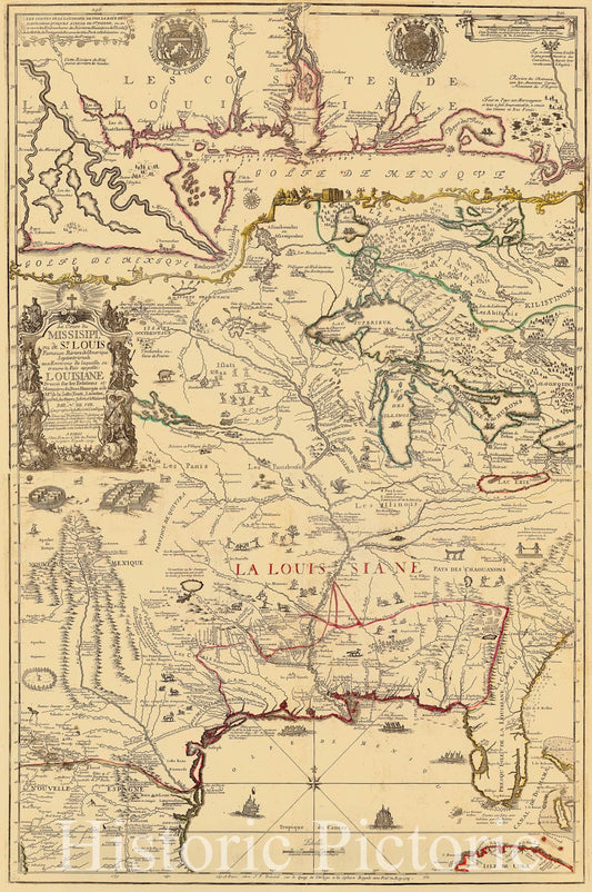 The Course of the Mississippi River - 1718 French Colonial Map Print