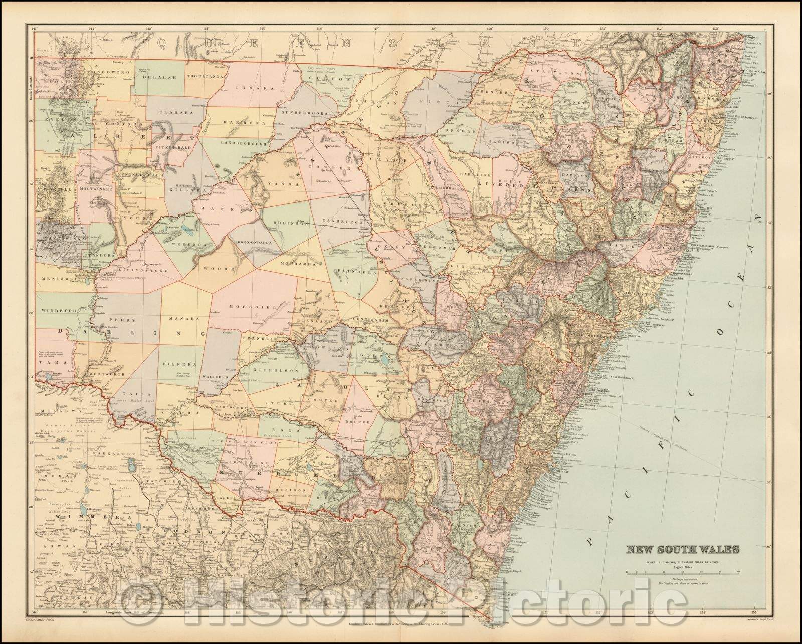 Historic Map - New South Wales, 1896, Edward Stanford - Vintage Wall Art