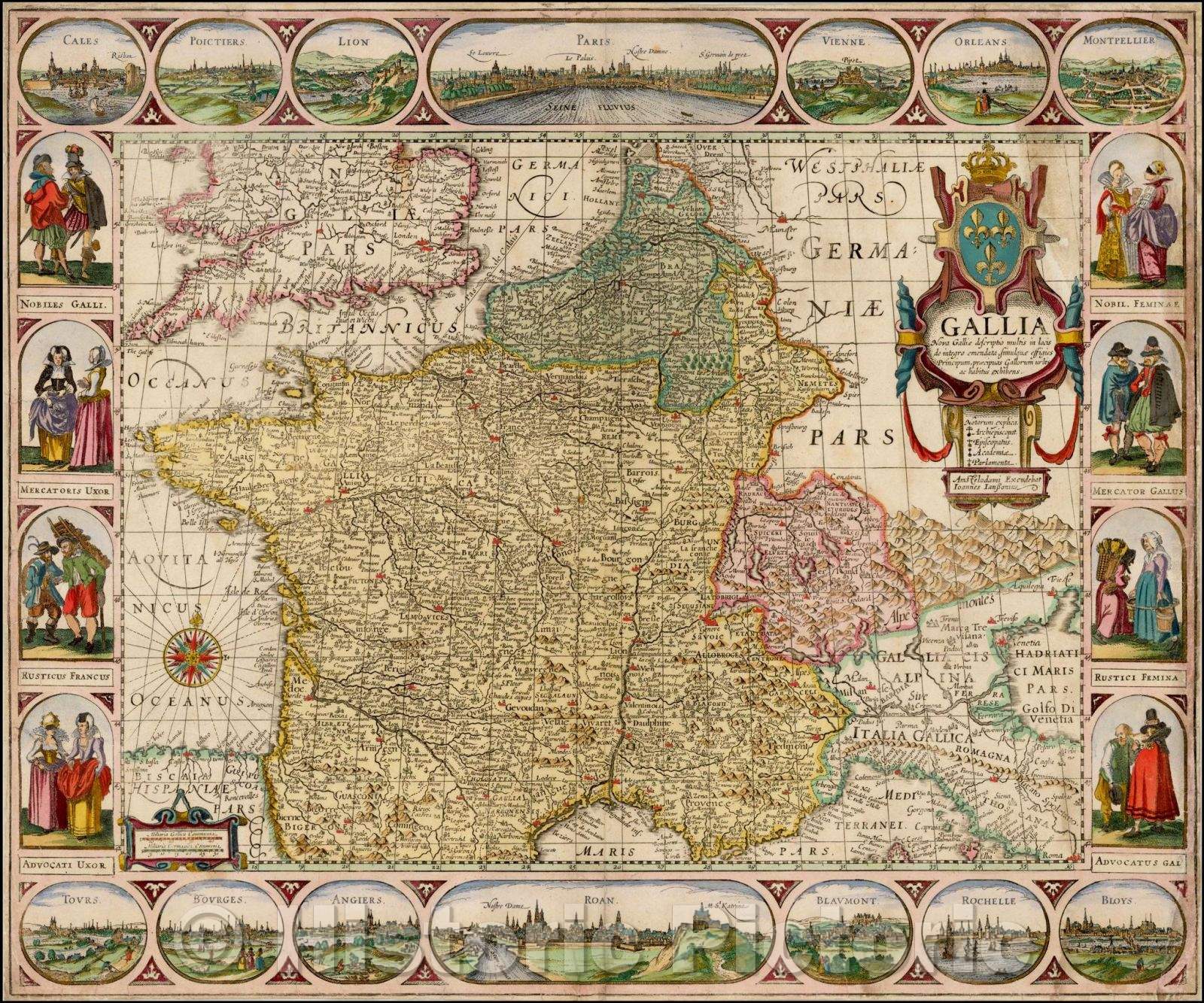 Historic Map - Gallia Nova Galliae descriptio multis in locis de intergro emendata/Map of France, published by Joannes Janssonius, 1635, Jan Jansson - Vintage Wall Art
