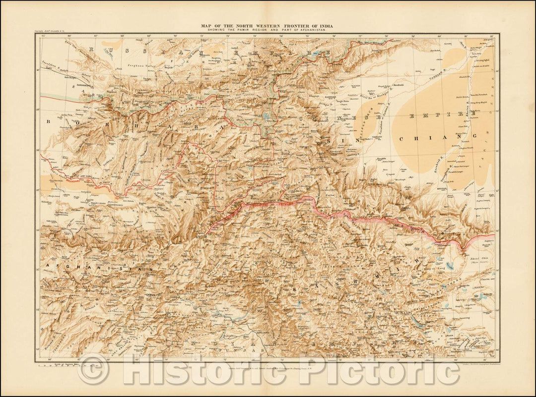 Historic Map - Map of the North Western Frontier of India Showing the Pamir Region and Part of Afghanistan, 1890, Edward Stanford v1