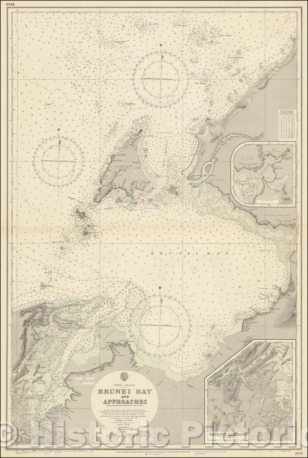 Historic Map - Brunei Bay and Approaches From Admiralty Surveys from 1901 to 1956, 1956, British Admiralty - Vintage Wall Art