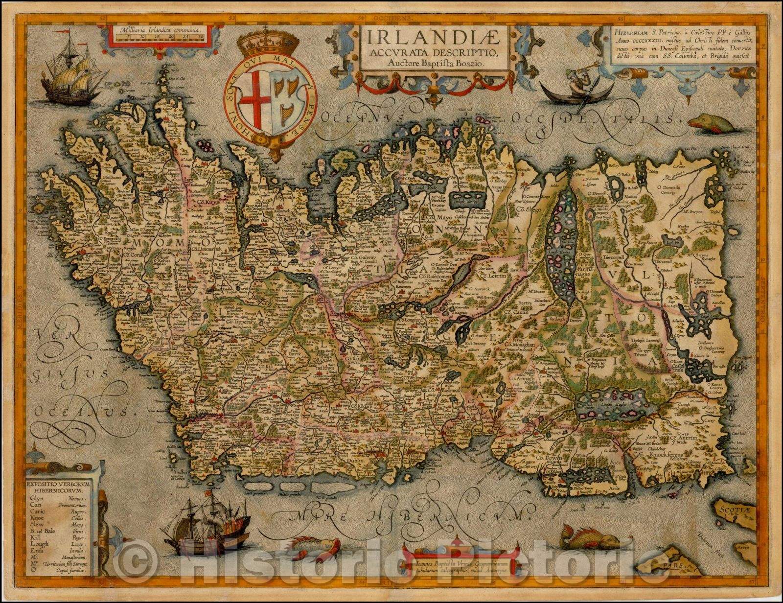 Historic Map - Irlandiae Accurata Descriptio Auctore Baptista Boazio, 1612, Abraham Ortelius v2