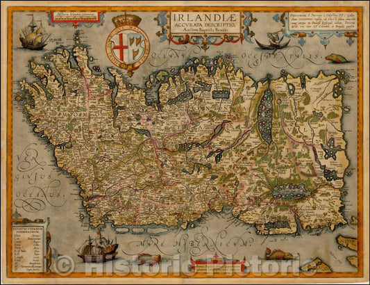 Historic Map - Irlandiae Accurata Descriptio Auctore Baptista Boazio, 1612, Abraham Ortelius v2
