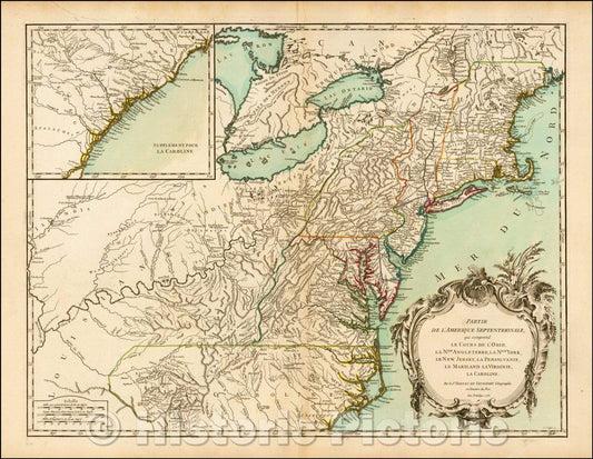 Historic Map - Northern part of America/Le Cours De L'Ohio, La N.lle Angleterre, a Nlle York, le New Jersey, La Pensyvanie, Le Maryland, Le Virginie, 1755 v3
