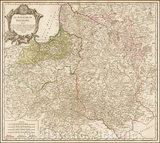 Historic Map - Le Royaume De Pologne, divise selon les Partages faits en 1772, 1793 et 1795, etnre la Russie, la Prusse et l'Autriche, 1796 v2