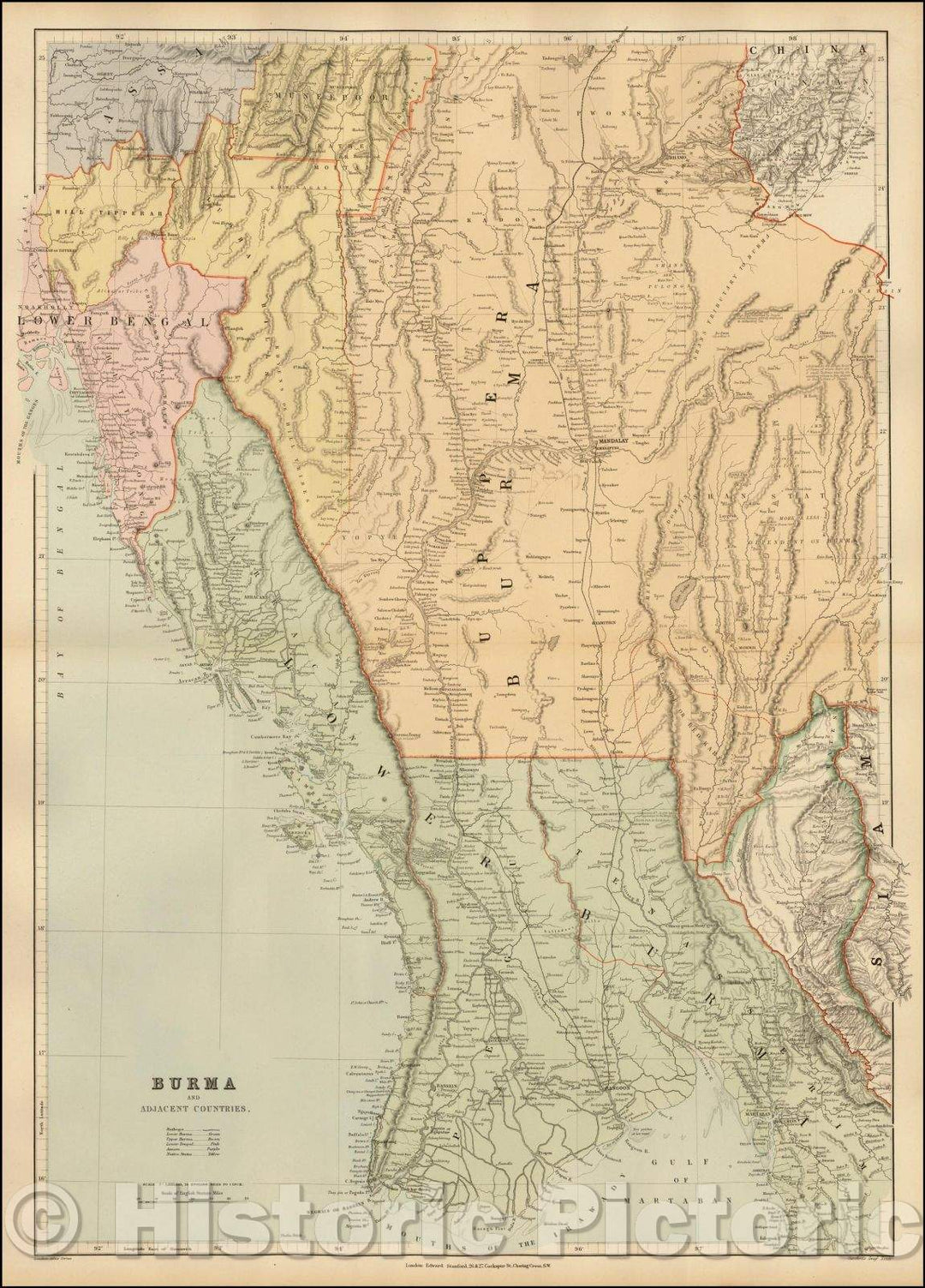 Historic Map - Birmah and Adjacent Countries, 1890, Edward Stanford - Vintage Wall Art
