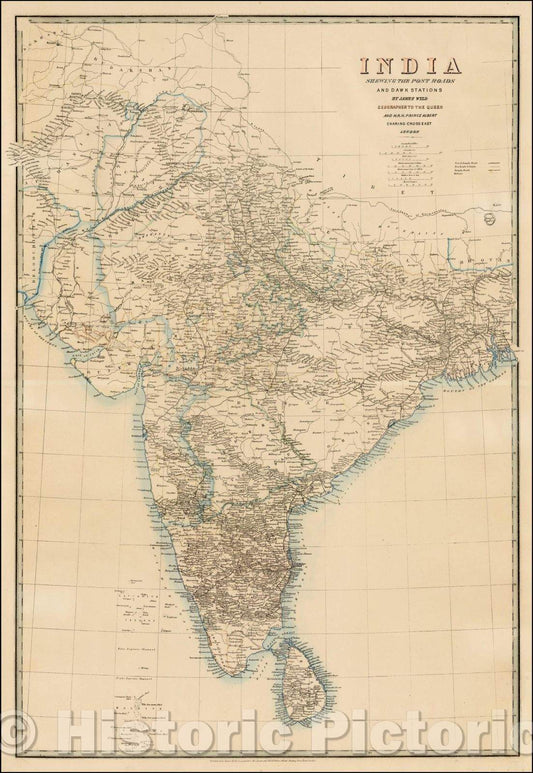 Historic Map - India Shewing The Post Roads And Dawk Stations, 1855, James Wyld - Vintage Wall Art