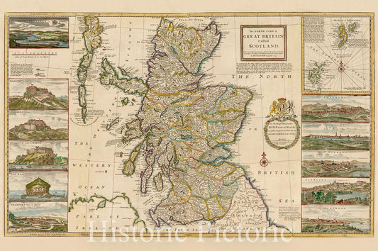Scotland - North Part with City Views, 1714 (1740 ca) - Historical Map Print