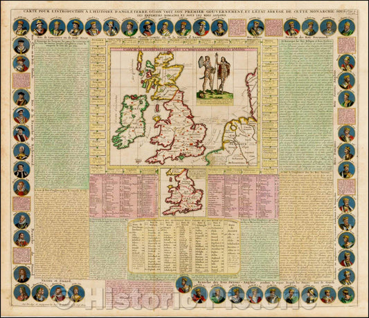Historic Map - Carte pour l'Introduction a l'Histoire d'Angleterre ou l'on Voit et l'Etat Abrege de cette Monarchie sous les Empereurs Romain, 1720 v2