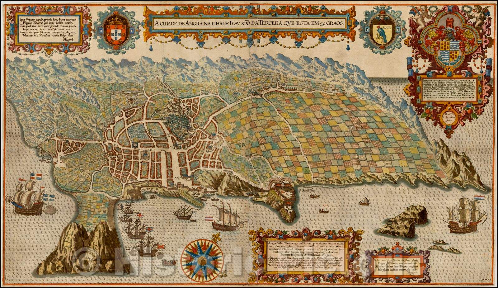 Historic Map - A Cidade De Angra. Na Ilha De Iesu Xpoda Tercera Que Esta Em 39 Graos, 1596, Jan Huygen Van Linschoten v2