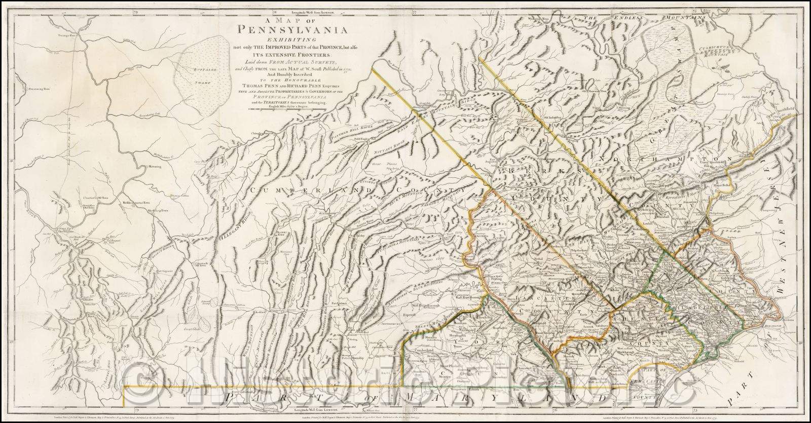 Historic Map - A Map of Pennsylvania Exhibiting not only the Improved Parts of that Province, but also Its Extensive Frontiers, 1775, Nicholas Scull v1