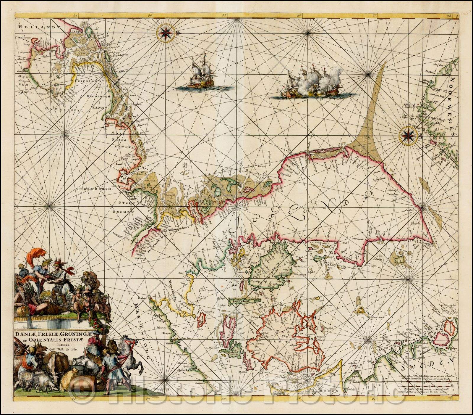 Historic Map - Daniae, Frisiae, Groningae et Orientalis Frisiae Littora, 1670, Frederick De Wit v2