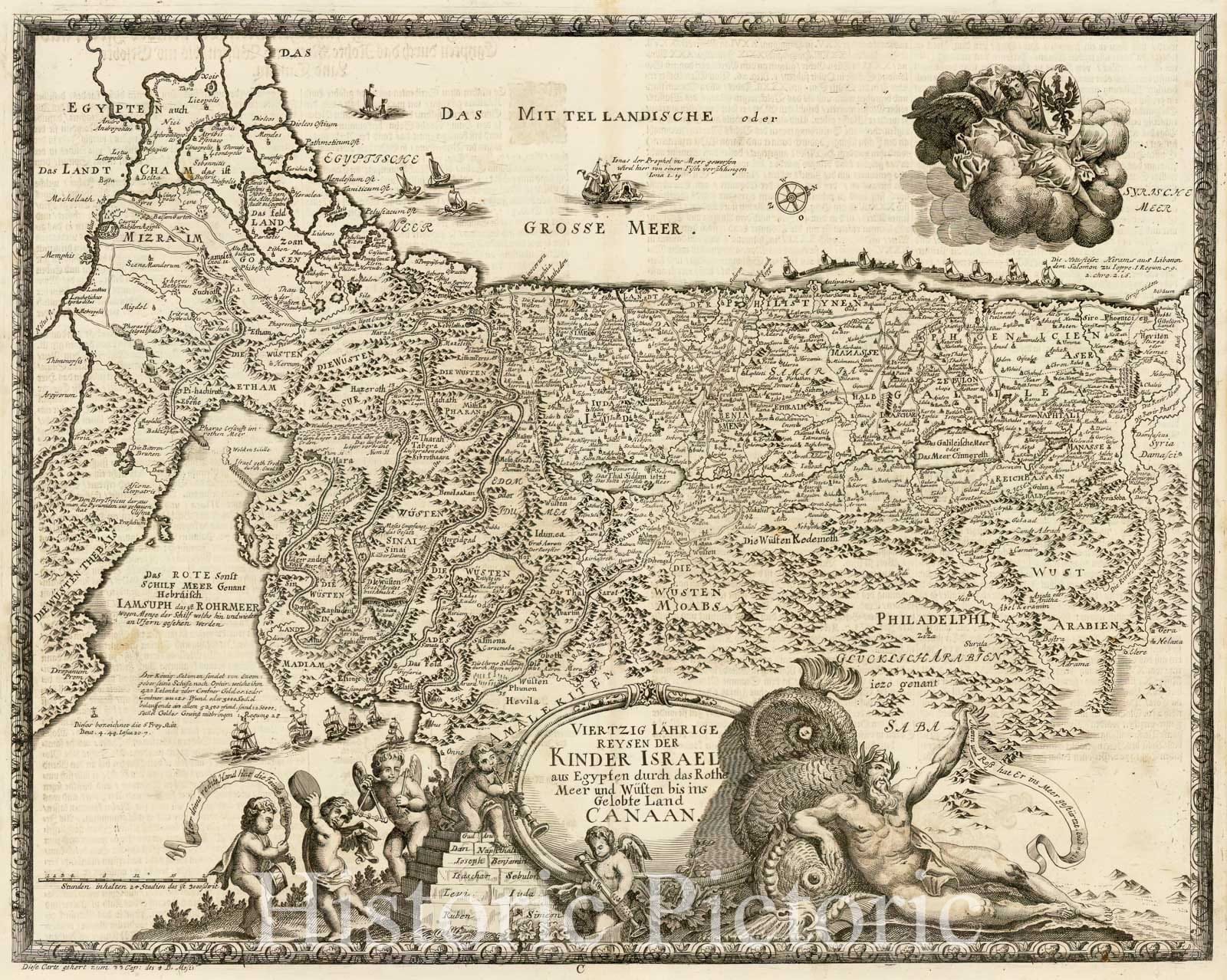 Historic Map - Viertzig Iahrige Reysen der Kinder Israel aus Egypten :: showing the wanderings of the Children of Israel in the desert of Egypt for 40 years, 1716 - Vintage Wall Art