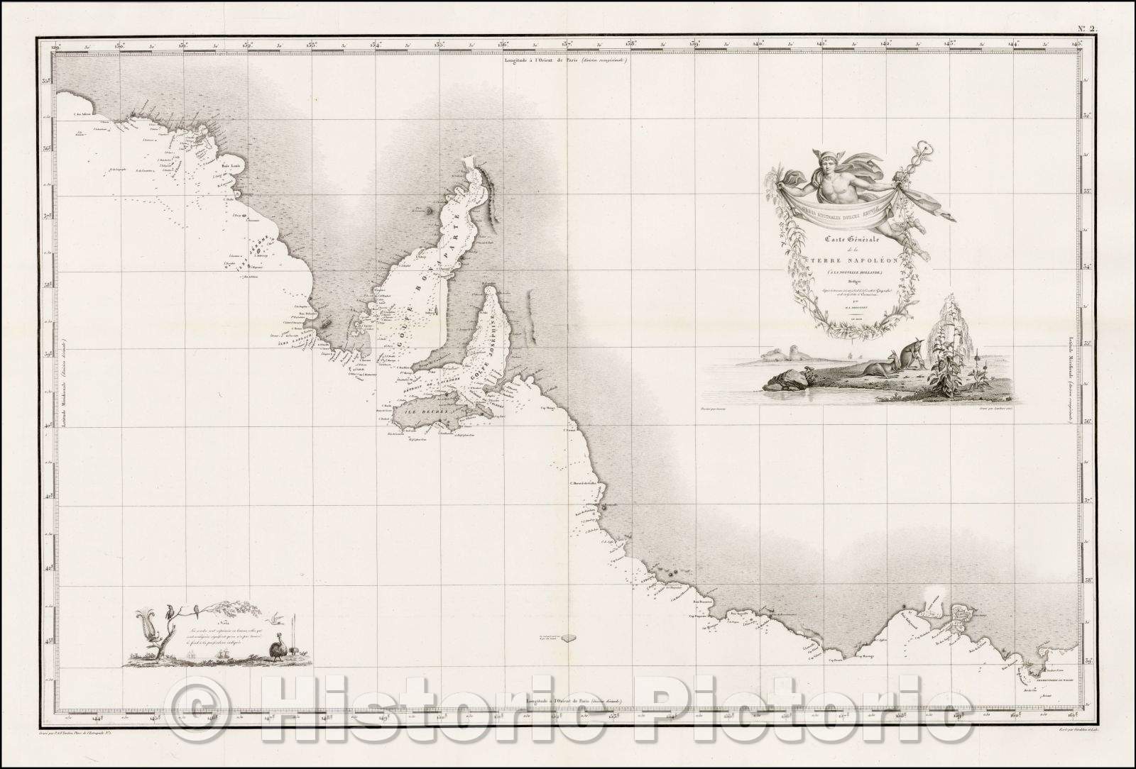 Historic Map - Carte Generale de la Terre Napoleon (A La Nouvelle Hollande.) Redigee/First Mapping of the Adelaide Region, 1811 - Vintage Wall Art