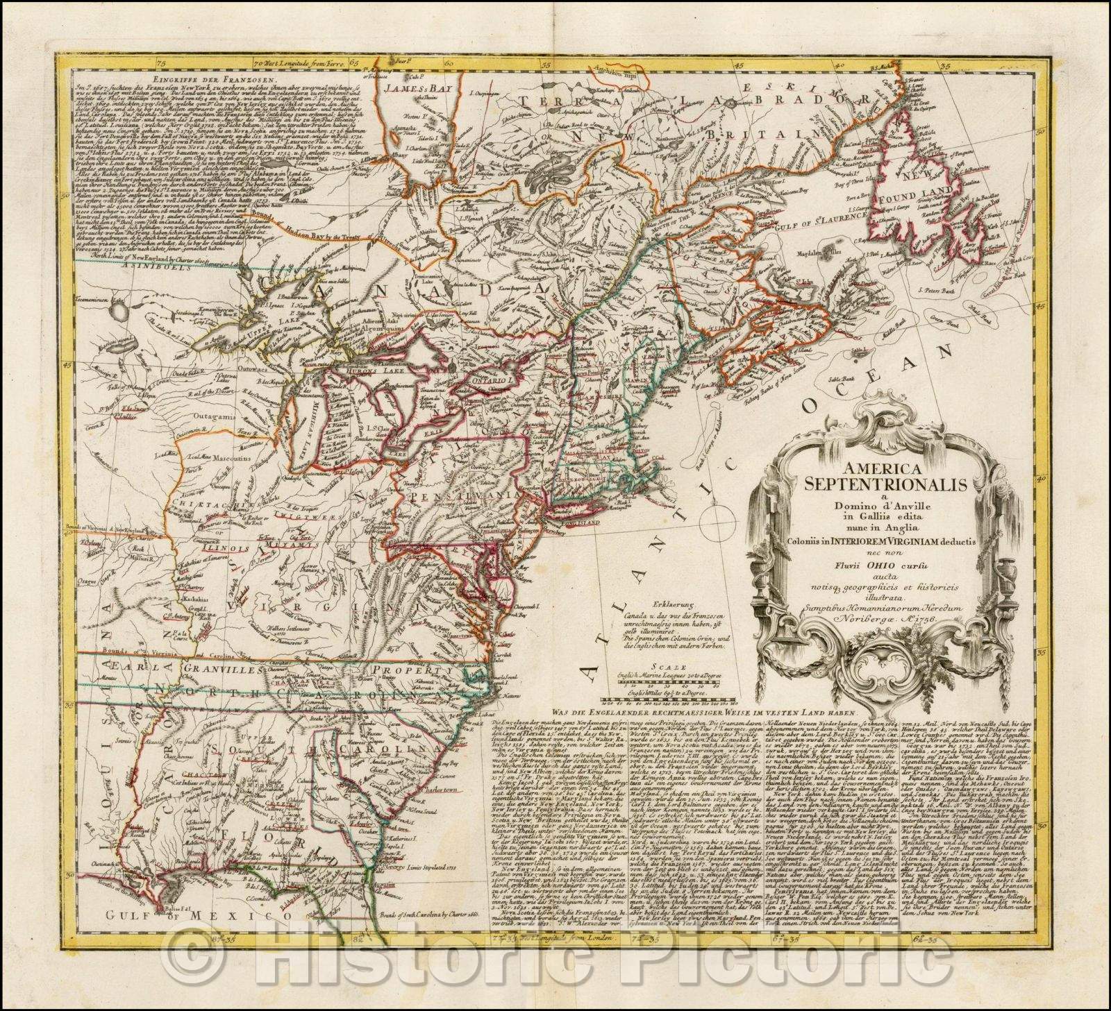 Historic Map - America Septentrionalis a Domino d'Anville in Galliis edita nunc in Anglia Coloniis in Interiorem Virginiam, 1756, Homann Heirs v3