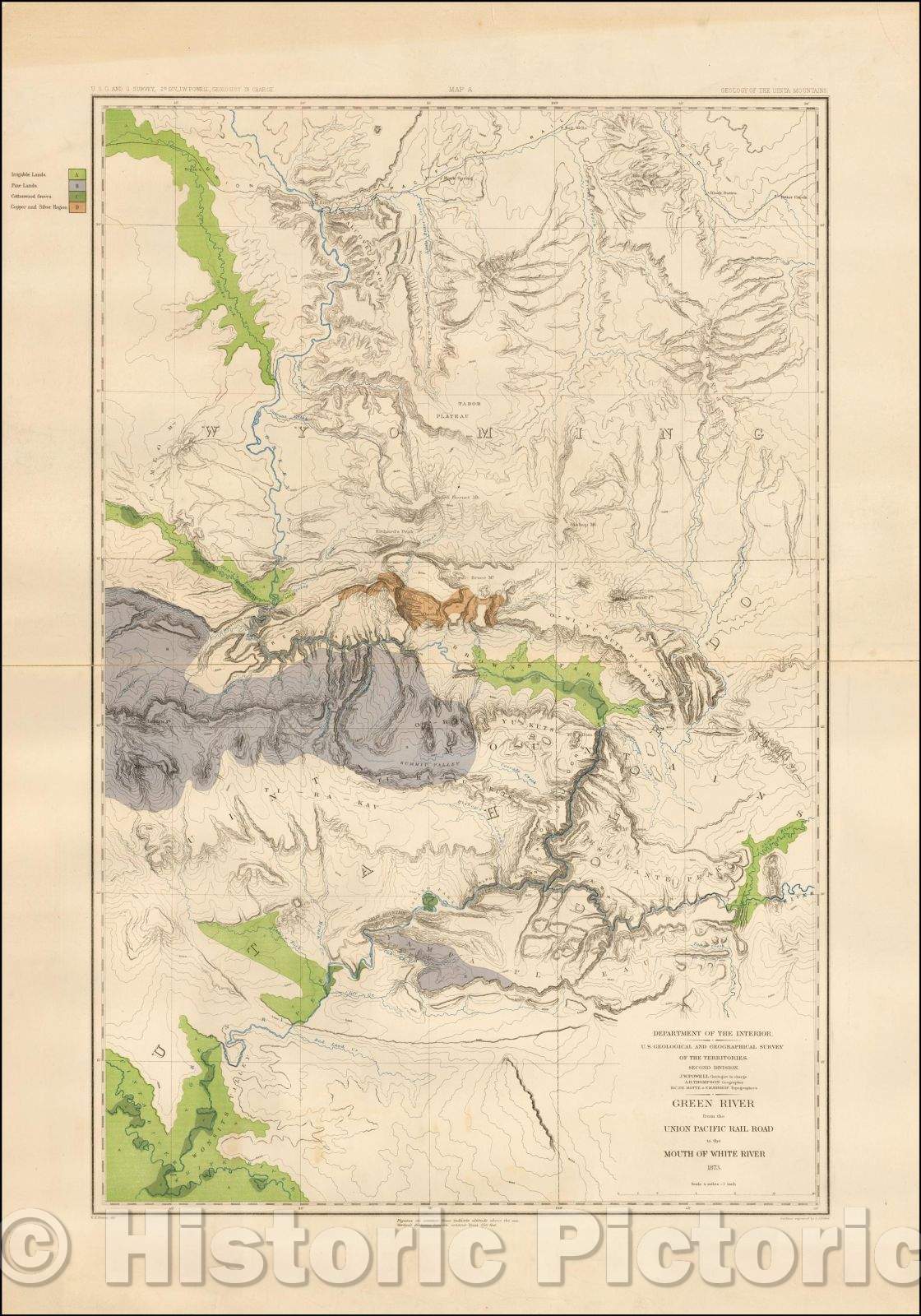 Historic Map - Green River from the Union Pacific Railroad to the Mouth of the White River, 1873, United States Department of the Interior - Vintage Wall Art