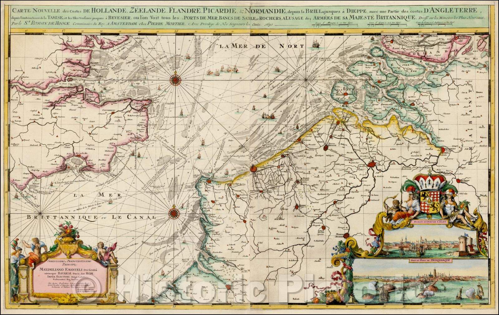 Historic Map - Carte Nouvelle des Costes De Hollande, Zeelande, Flandre, Picardie Normandie, depuis la Brie Le jusques a Dieppe avec une Partie, 1693 v2