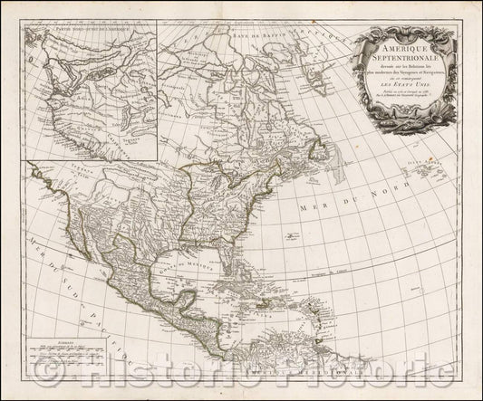 Historic Map - Amerique Septenrionale dressee sur les Relations les plus modernes des Voyageurs et Navigateurs, ou se remarquent Les Etats Unis, 1783 v2