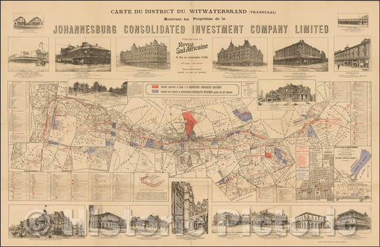 Historic Map - Carte Du District Du Witwatersrand Transvaal Montrant les Proprietes de la Johannesburge, 1902, Revue sud-africaine - Vintage Wall Art