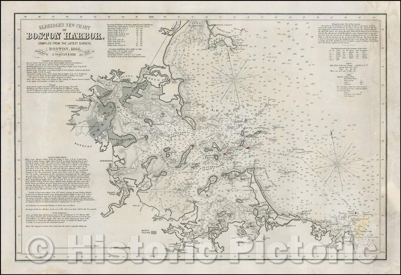 Historic Map - Eldridge's New Chart of Boston Harbor, 1866, George Eldridge - Vintage Wall Art