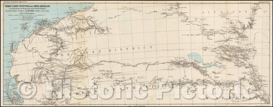 Historic Map - Thomas Elders' Expedition durch Inner-Australien vom Murchison im Westen, 1877 - Vintage Wall Art