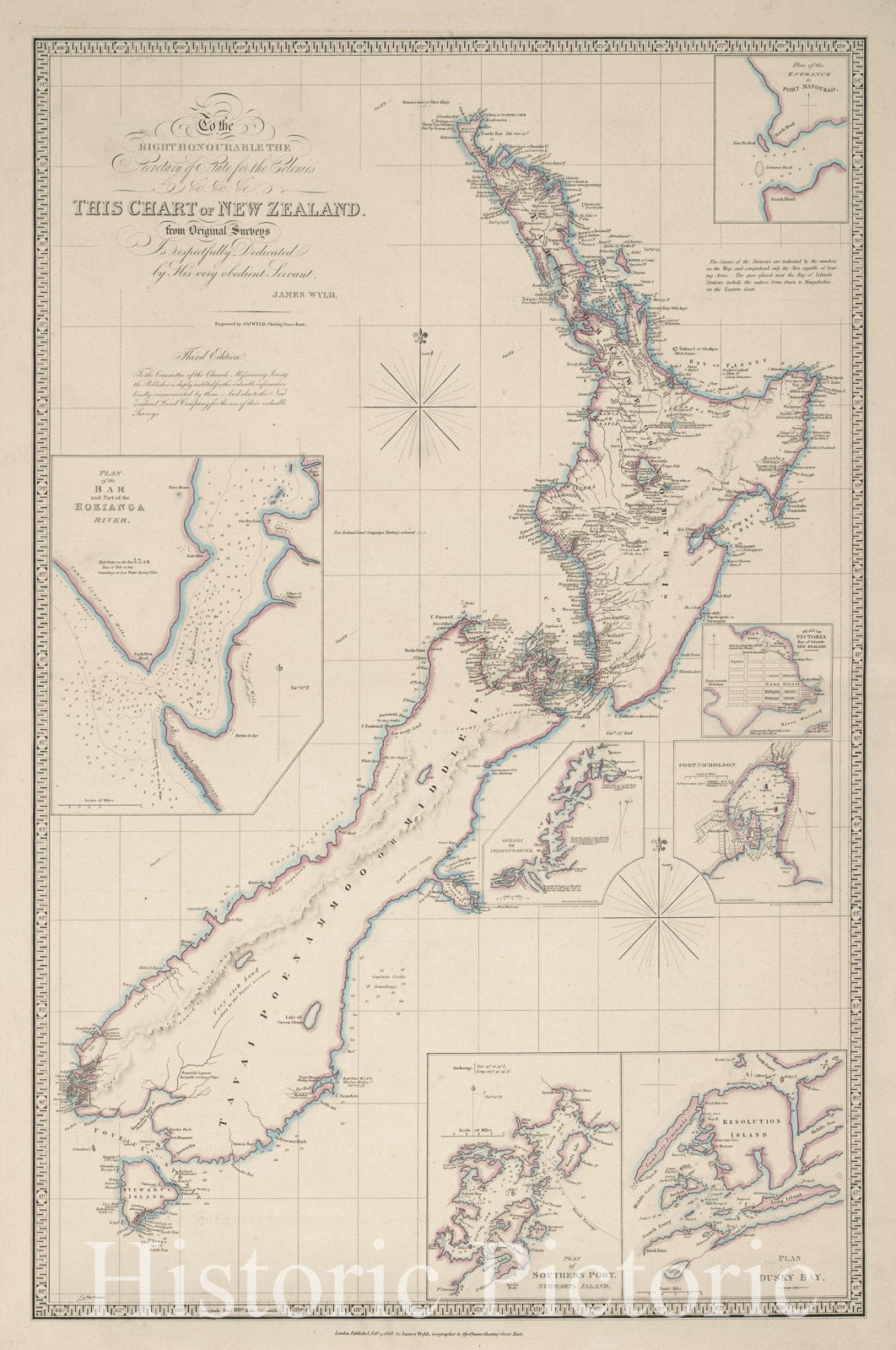 Historic Map - This Chart of New Zealand, from Original Surveys, 1843, James Wyld v2