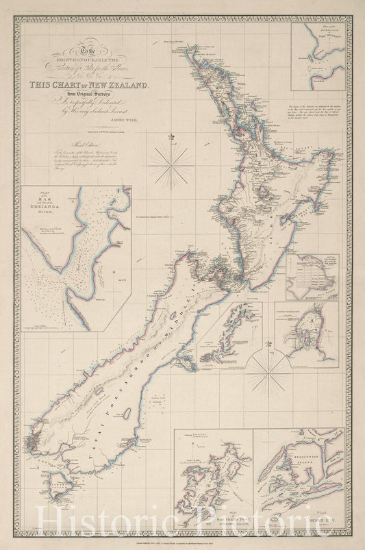 New Zealand - General Map 1840s Hand-Colored Historical Map Print