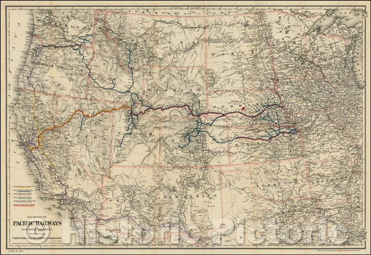 Historic Map - Map Showing The Pacific Railways and Their Branches. Prepared for the United States Pacific Railway Commission, 1887, G.W. & C.B. Colton v1