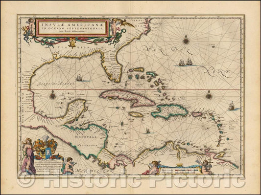 Historic Map - Insulae Americanae in Oceano Septentrionali cum Terris adiacentibus, 1635, Willem Janszoon Blaeu v3