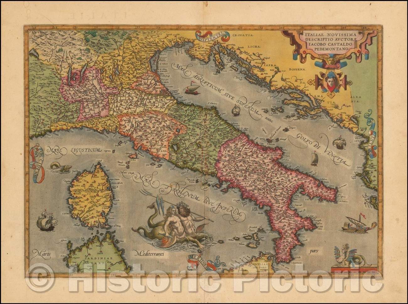 Historic Map - Italiae Novissima Descriptio Auctore Jacobo Cataldo Pedemontano, 1598, Abraham Ortelius - Vintage Wall Art
